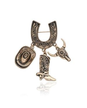 Jessica Simpson Tone Rodeo Brooch With Western Charms - Metallic