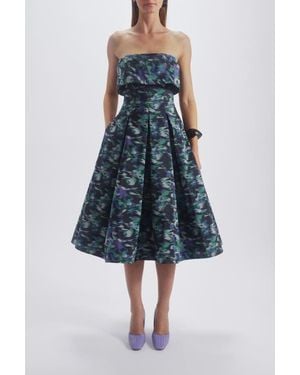 Amsale Printed Laced Back Dress - Blue