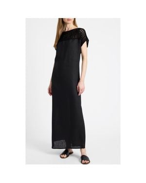Santorelli Harmony Crocheted Cap Sleeve Linen Maxi Dress - Black
