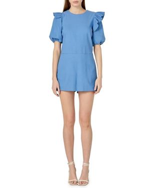 English Factory Puff Sleeve Romper - Blue