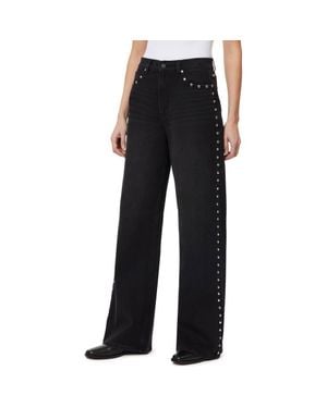 Habitual Gemma Studded High Waist Wide Leg Jeans - Black