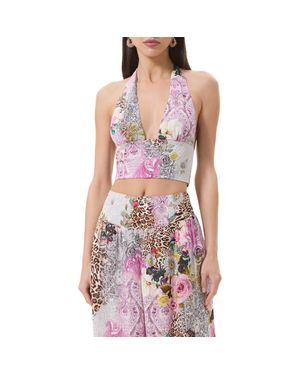 AFRM Sylas Mix Print Plunge Halter Neck Crop Top - Purple