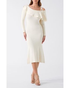 Guess Ambrosia One-Shoulder Long Sleeve Knit Midi Dress - White