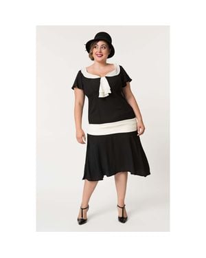 Unique Vintage Plus Size 1920S Wilshire Flapper Day Dress - Black