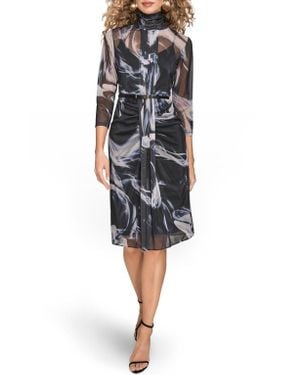 Donna Karan Swirl Print Sheer Overlay Dress - Black
