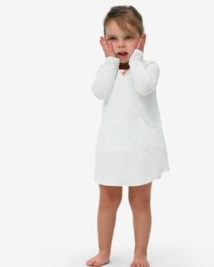 BloqUV Toddler's Long Sleeve Hoodie Dress For Sun And Uv Protection - White