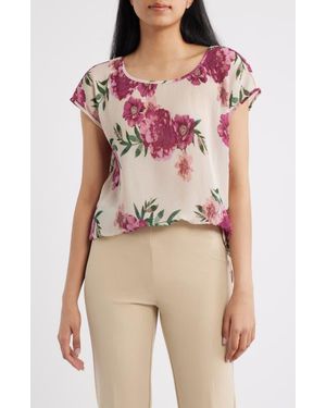 Tahari Floral Plissé Top - Pink