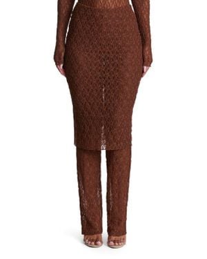 Naked Wardrobe Stretch Lace Skirted Pants - Brown