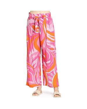 Apny Print Tie Waist Crop Wide Leg Pants - Pink
