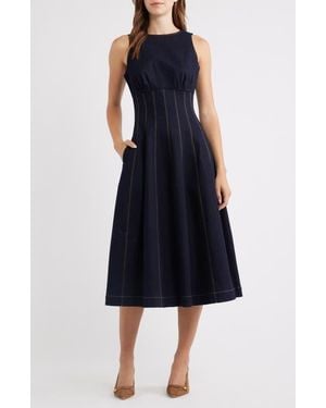 ZOE AND CLAIRE Contrast Stitch Midi Dress - Blue