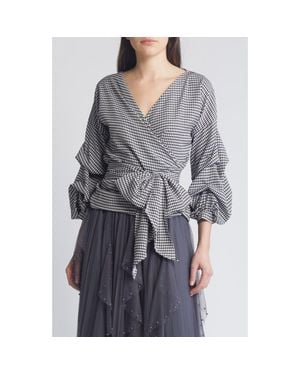 NIKKI LUND Anna Tie Waist Wrap Top - Gray