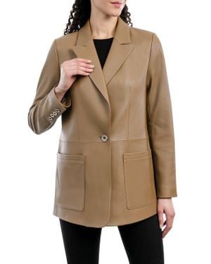 Michael Kors Oversized Leather Blazer Jacket - Natural
