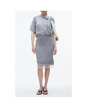 3.1 Phillip Lim Short-Sleeve Draped Wool Organza Dress - Gray
