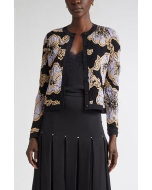 St. John Floral Jacquard Cardigan - Black