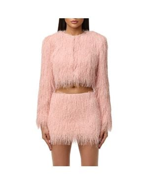 Naked Wardrobe Fringe Crop Jacket - Pink