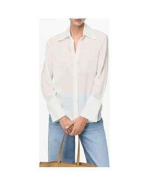 Mango Lace Patch Long Sleeve Button-Up Shirt - White