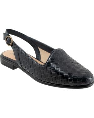 Trotters Woven Leather Adjustable Slingback Flats - Black