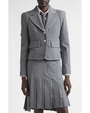 Thom Browne Crop Sculpted Shoulder Wool Seersucker Jacket - Gray