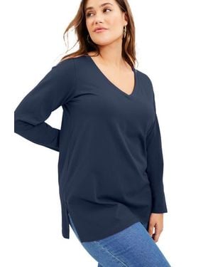 June + Vie Long Sleeve V Neck One + Only Tunic - Blue