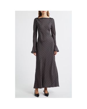 Doen Daniva Long Sleeve Silk Blend Satin Maxi Dress - Black