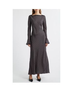 Doen Daniva Long Sleeve Silk Blend Satin Maxi Dress - Black