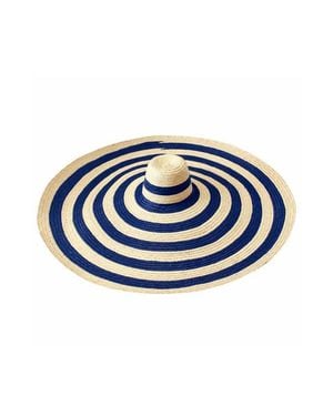 BrunnaCo The Solana Oversized Striped Straw Hat - Blue