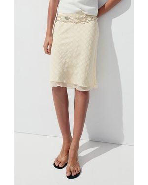 Mango Checked Midi Skirt - Natural