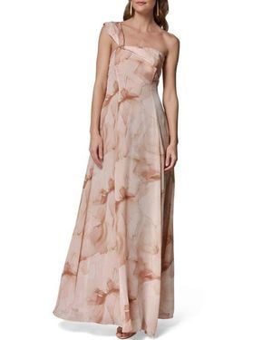 Donna Karan Floral Print Asymmetric Gown - Natural