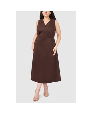 Halogen® V-Neck Faux Suede Midi Dress - Brown