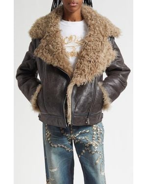 Acne Studios Luxy Genuine Shearling Lined Leather Aviator Jacket - Black