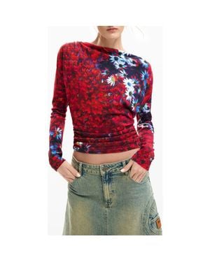 Desigual Print Ruched Top - Red