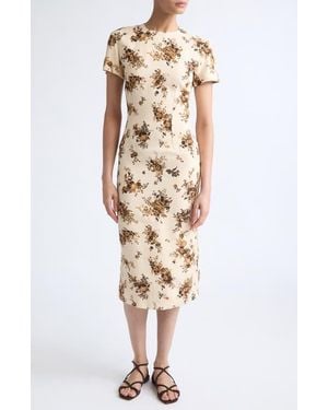 Jil Sander Envers Floral Satin Sheath Midi Dress - Natural
