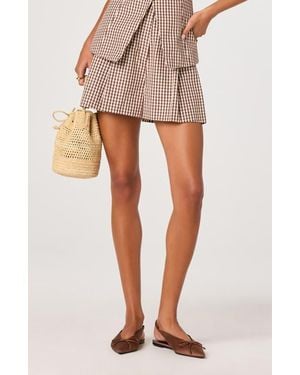 Astr Preston Gingham Pleated Cotton Shorts - Natural