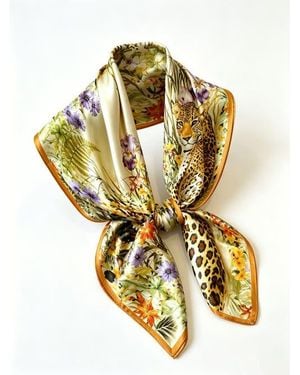 SILKSILKY Pure Silk Floral Square Scarf - Metallic