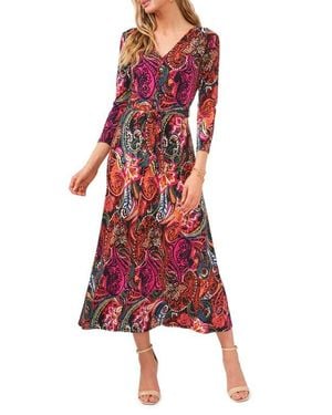 Chaus V-Neck Tie Waist Midi Dress - Red