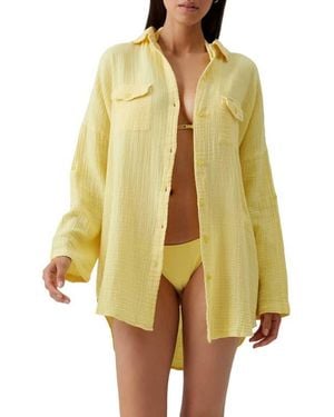 Melissa Odabash Elena Cotton Gauze Cover-Up Shirt - Yellow