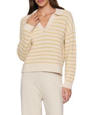 Eberjey Coastal Stripe Cotton Blend Polo Sweater - Natural