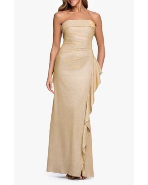 Xscape Evenings Galaxy Glitter Strapless Ruffle Gown - Natural