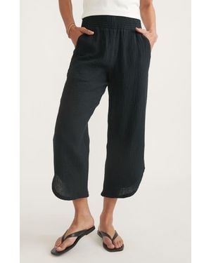 Marine Layer Corinne Wide Leg Double Cloth Cotton Pants - Blue