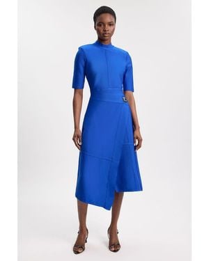 Karen Millen Asymmetric Hem 3/4 Sleeve Midi Dress - Blue