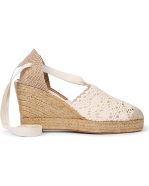 Penelope Chilvers High Valenciana Ankle Tie Espadrille Wedge Pump - White
