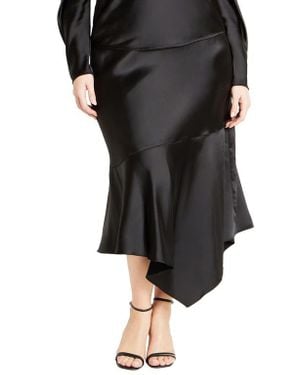 City Chic Keyla Asymmetric Satin Skirt - Black