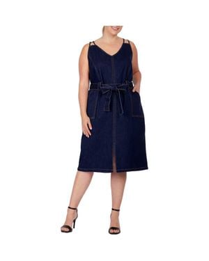 Standards & Practices Double Strap Tie Waist Denim Midi Dress - Blue