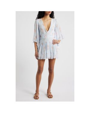 LoveShackFancy Auralie Floral Long Sleeve Minidress - Blue