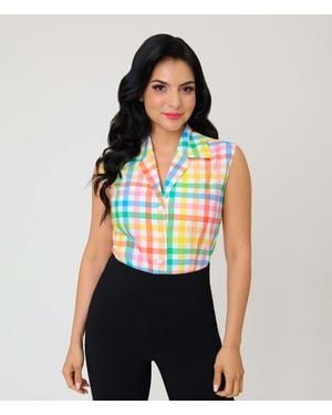 Unique Vintage Notched Collar Cotton Blouse - Multicolor