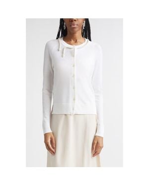 Simone Rocha Classic Faux Pearl Merino Wool & Silk Cardigan - White