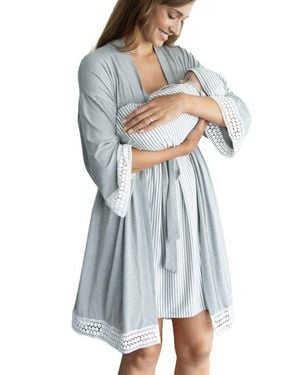 ANGEL MATERNITY Nursing/Maternity Dress, Robe & Baby Wrap Set - Blue