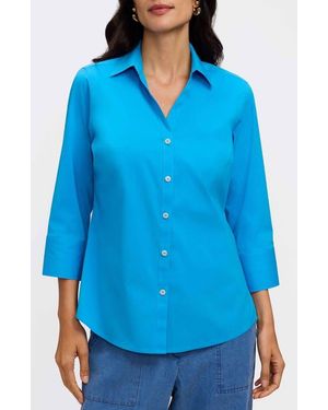 Foxcroft Mary Button-Up Blouse - Blue