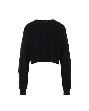 NVCLEAR Braided Knit Long Sleeve Ribbed Trim Sweater - Black