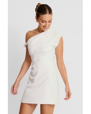 Six Stories Asymmetric Bardot Mini Dress - White